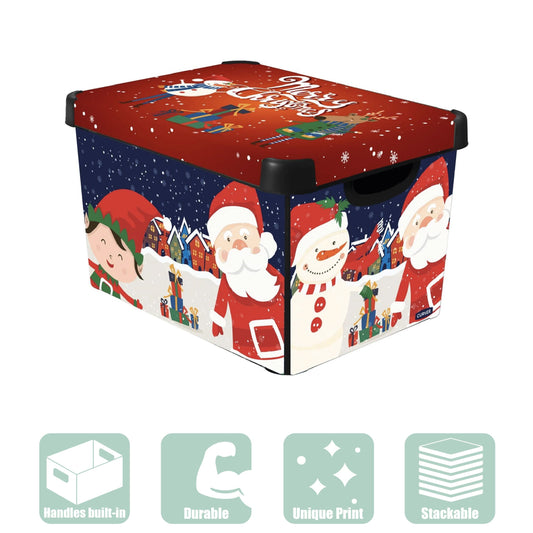 Curver Merry Christmas Santa Claus & Little Helper Elf IML Print Storage Box with Lid 22L - Maqio