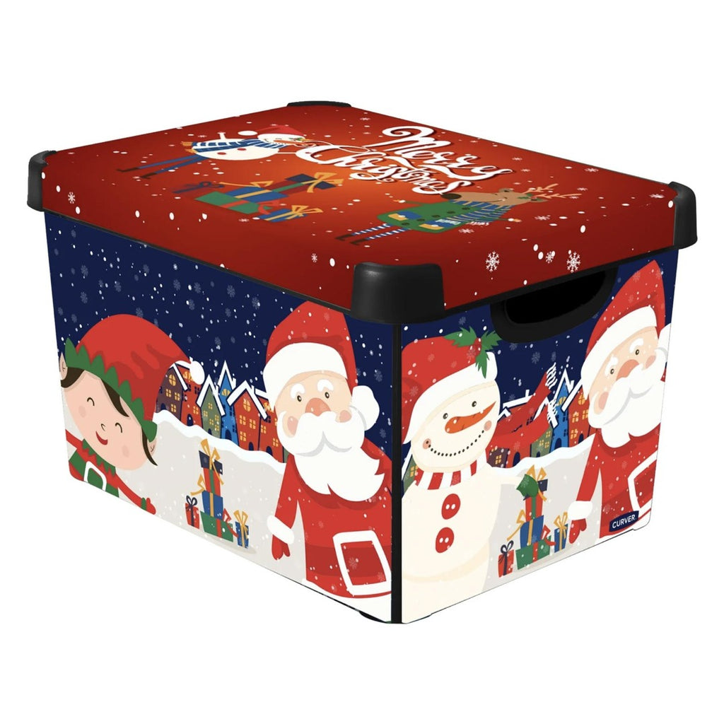 Curver Merry Christmas Santa Claus & Little Helper Elf IML Print Storage Box with Lid 22L - Maqio