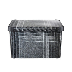 Curver 22L Storage Box with Lid Grey Tartan Effect 61800 - Maqio
