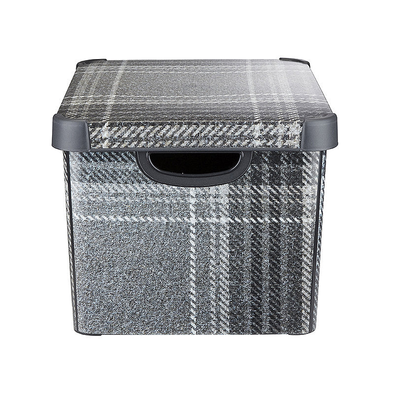 Curver 22L Storage Box with Lid Grey Tartan Effect 61800 - Maqio