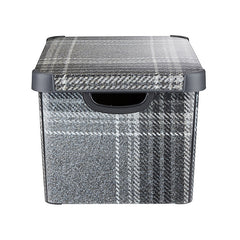 Curver 22L Storage Box with Lid Grey Tartan Effect 61800 - Maqio