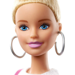 Barbie Fashionistas Doll with Blonde Updo Hair Wearing Pink & Golden Plaid Dress