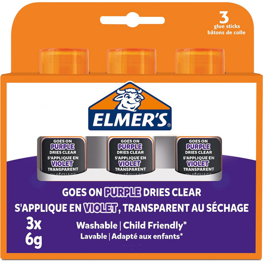 Elmer's Disappearing Purple Glue Sticks Washable 6g pack of 3