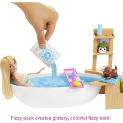 Barbie Fizzy Bath Doll & Playset Blonde with Tub Fizzy Powder & Puppy
