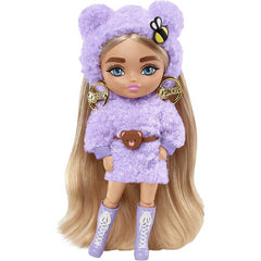 Barbie Extra Minis Doll 5.5in Wearing Fluffy Purple Fashion with Doll Stand