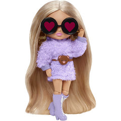 Barbie Extra Minis Doll 5.5in Wearing Fluffy Purple Fashion with Doll Stand
