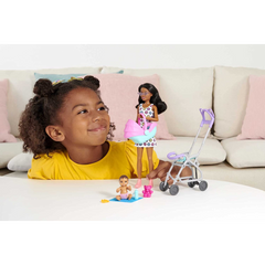Barbie Skipper Babysitters Playset with Brunette Babysitter Doll Pram & Baby