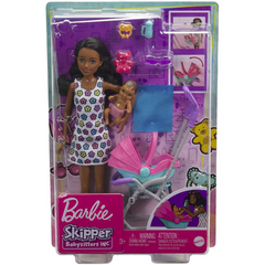 Barbie Skipper Babysitters Playset with Brunette Babysitter Doll Pram & Baby