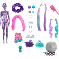 Barbie Colour Reveal Glitter! Hair Swaps Doll 25 Hairstyling & Surprises - Pink