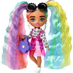 Barbie Extra Minis Doll 5.5in With Rainbow Hair Wearing Flower Print Dress