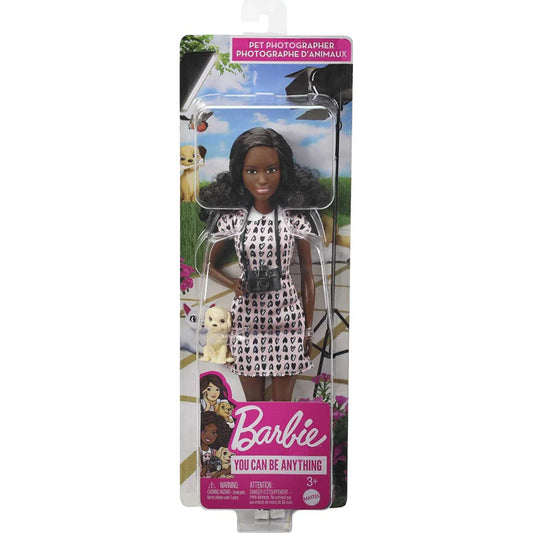 Barbie Pet Photographer Doll 12in Petite Brunette Heart-print Dress & Shoes