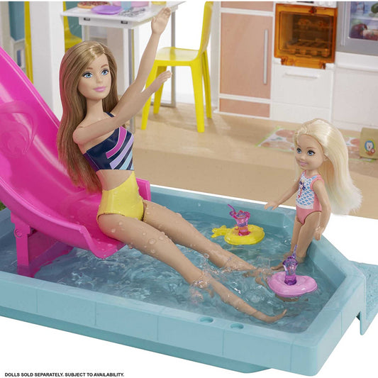 Barbie Dreamhouse Doll house Playset Pool & Slide Puppy with Lights & Sounds 75+ Pcs