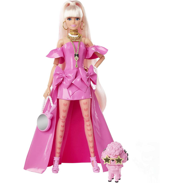 Barbie Extra Fancy Doll in Pink Glossy High-Low Gown with Pet Puppy – Maqio