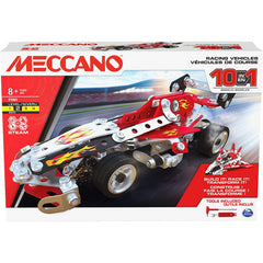 Meccano 10-in-1 Racing Vehicle Model Building Kit with 225 Parts and Tools