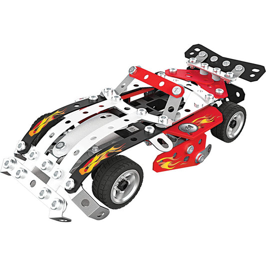 Meccano 10-in-1 Racing Vehicle Model Building Kit with 225 Parts and Tools