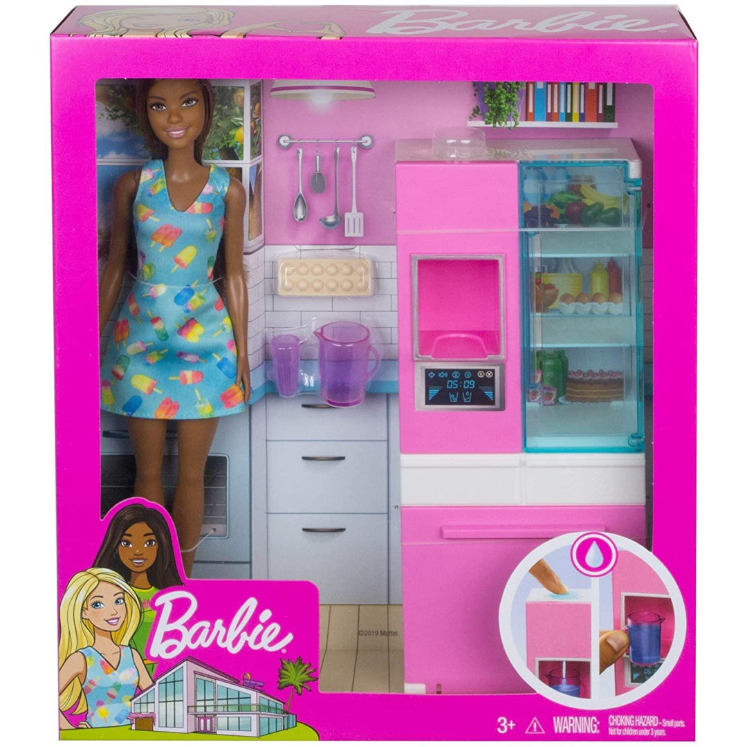 Barbie Mattel You Can be Anything Dark Skin Doll with Refrigerator Playset GHL85 - Maqio