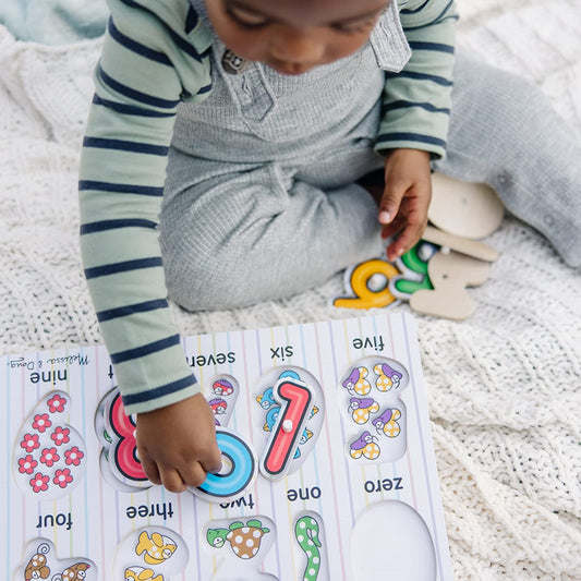 Melissa & Doug Classic Wooden Peg Puzzles Set of 3 - Numbers Alphabet & Colours