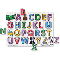Melissa & Doug Classic Wooden Peg Puzzles Set of 3 - Numbers Alphabet & Colours