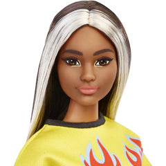 Barbie Fashionistas Curvy Doll #179 Long Highlighted Hair & Flame Crop Top