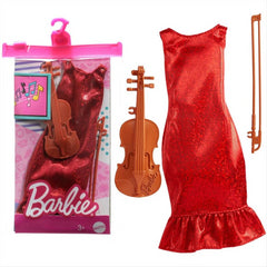Barbie Career Outfit Clothes & Accessories - Red Sparkly & Violin Outfit