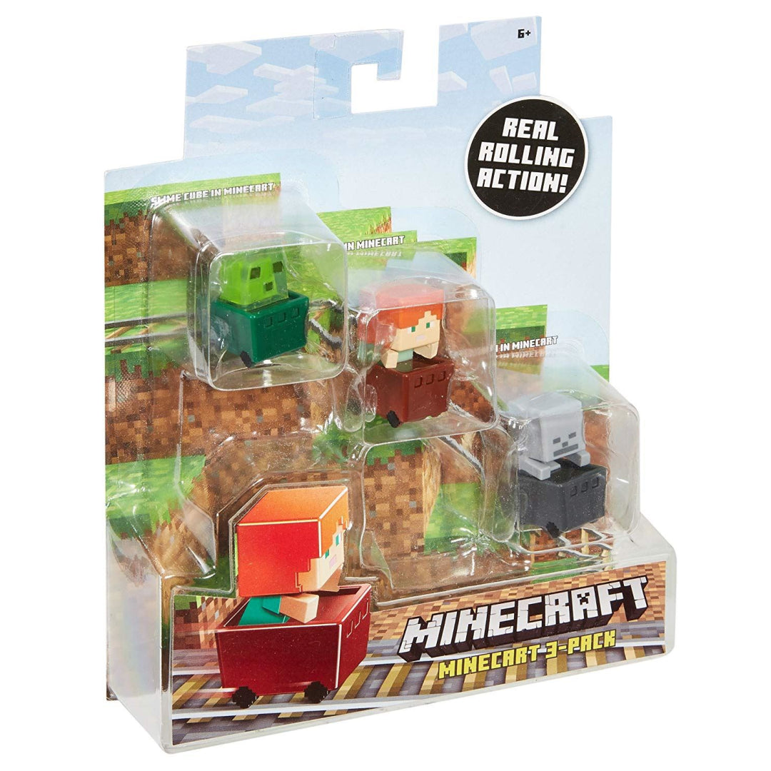 Minecraft FFK78 Minecart Slime Cube, Alex, Skeleton Figure 3 Pack of Toys - Maqio