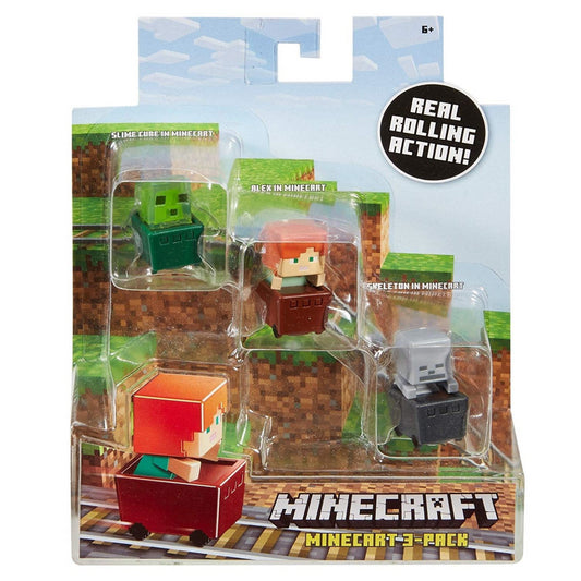 Minecraft FFK78 Minecart Slime Cube, Alex, Skeleton Figure 3 Pack of Toys - Maqio