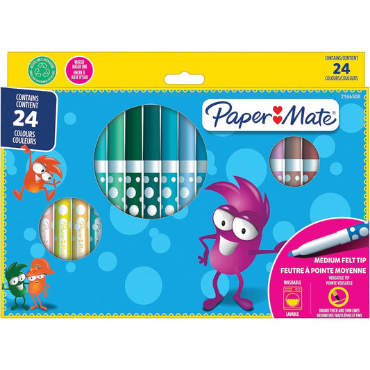 Paper Mate 24 Children's Felt Tip Pens Colouring Pens Washable Ink 24 Colours