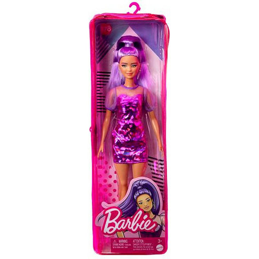 Barbie Fashionistas Doll Petite Long Purple Hair & Purple Metallic Dress