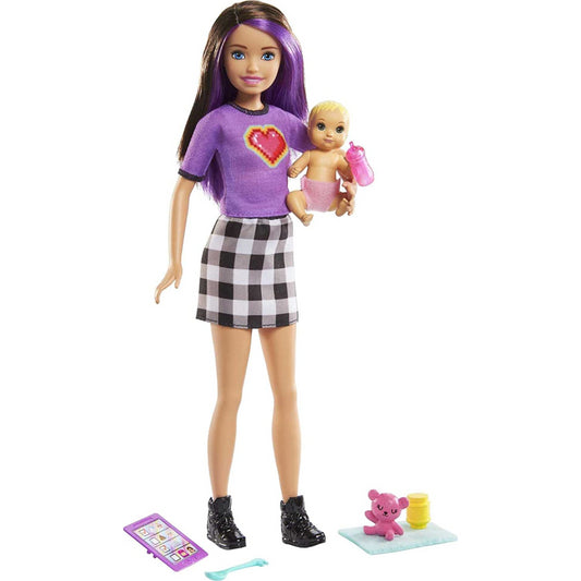 Barbie Skipper Babysitters Brown and Purple Hair Doll and Baby