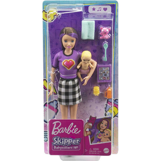 Barbie Skipper Babysitters Brown and Purple Hair Doll and Baby
