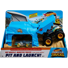 Hot Wheels Team Shark Wreak Monster Trucks Pit And Launch Play Set