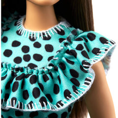 Barbie Fashionistas Doll #149 with Brunette Hair Black & Aqua Polka-Dot Dress