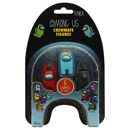 Official & Fully Licensed Among Us Crewmate Figures 3-Pack - Light Blue Red Black - Maqio
