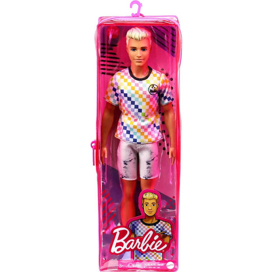 Barbie Ken Fashionistas Doll #174 Sculpted Blonde Hair Checkered Shirt 30cm