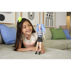 Barbie Doll #170 Collectable with Blue Frizzy Hair and Stripped Top