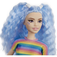 Barbie Doll #170 Collectable with Blue Frizzy Hair and Stripped Top