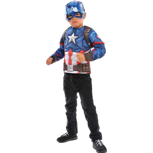 Rubie's 34108 Captain America Deluxe Costume Top Set & Metallic Mask (Age 4-6) - Maqio