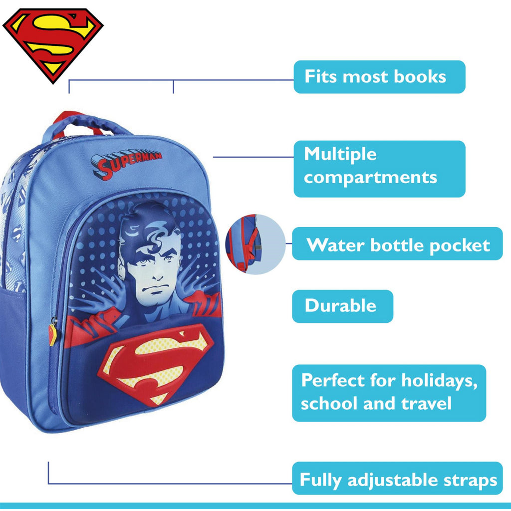 Superman 3D School Children Backpack Rucksack Travel Bag 40cm Large - Maqio