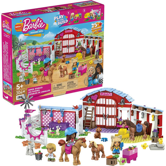 MEGA Barbie Horse Stables Building Set with 304 pieces