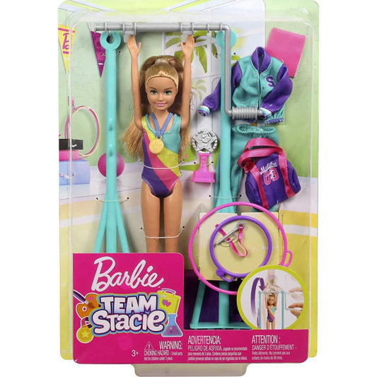 Barbie Team Stacie Doll and Gymnastics Playset with Spinning Bar and Accessories