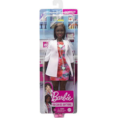 Barbie Doctor Doll 30cm Brunette Hair Curvy Shape Coat Print Dress