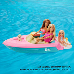 Barbie Doll and Boat Playset with Pet Puppy Life Vest