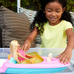 Barbie Doll and Boat Playset with Pet Puppy Life Vest