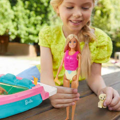 Barbie Doll and Boat Playset with Pet Puppy Life Vest
