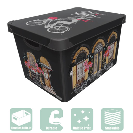 Maqio 22 Litre Plastic Storage IML Print Paris City DÃ©cor Box - Maqio