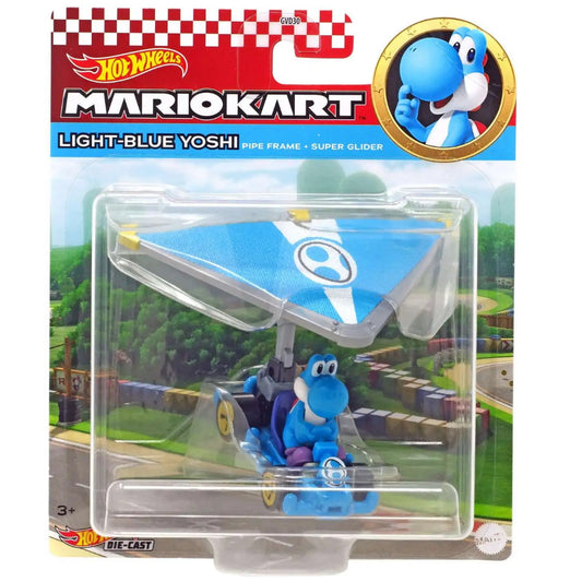 Hot Wheels Mario Kart Light-Blue Yoshi with Pipe Frame and Super Glider Die-cast Vehicle