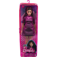 Barbie Fashionistas Doll Curvy Hair Pink & Black Checkered Dress Pink Sneakers