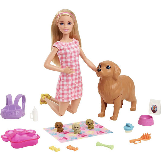 Barbie Playset with Blonde Doll and Mommy Dog