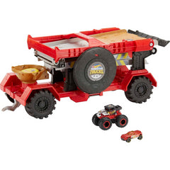 Hot Wheels Monster Trucks Transporter and Racetrack Includes Bone Shaker Truck