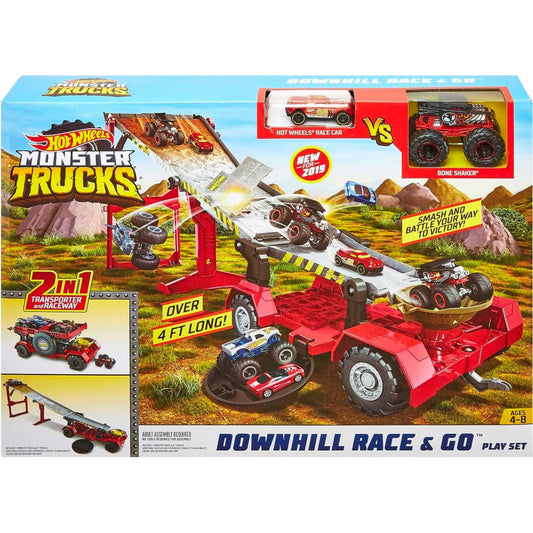 Hot Wheels Monster Trucks Transporter and Racetrack Includes Bone Shaker Truck